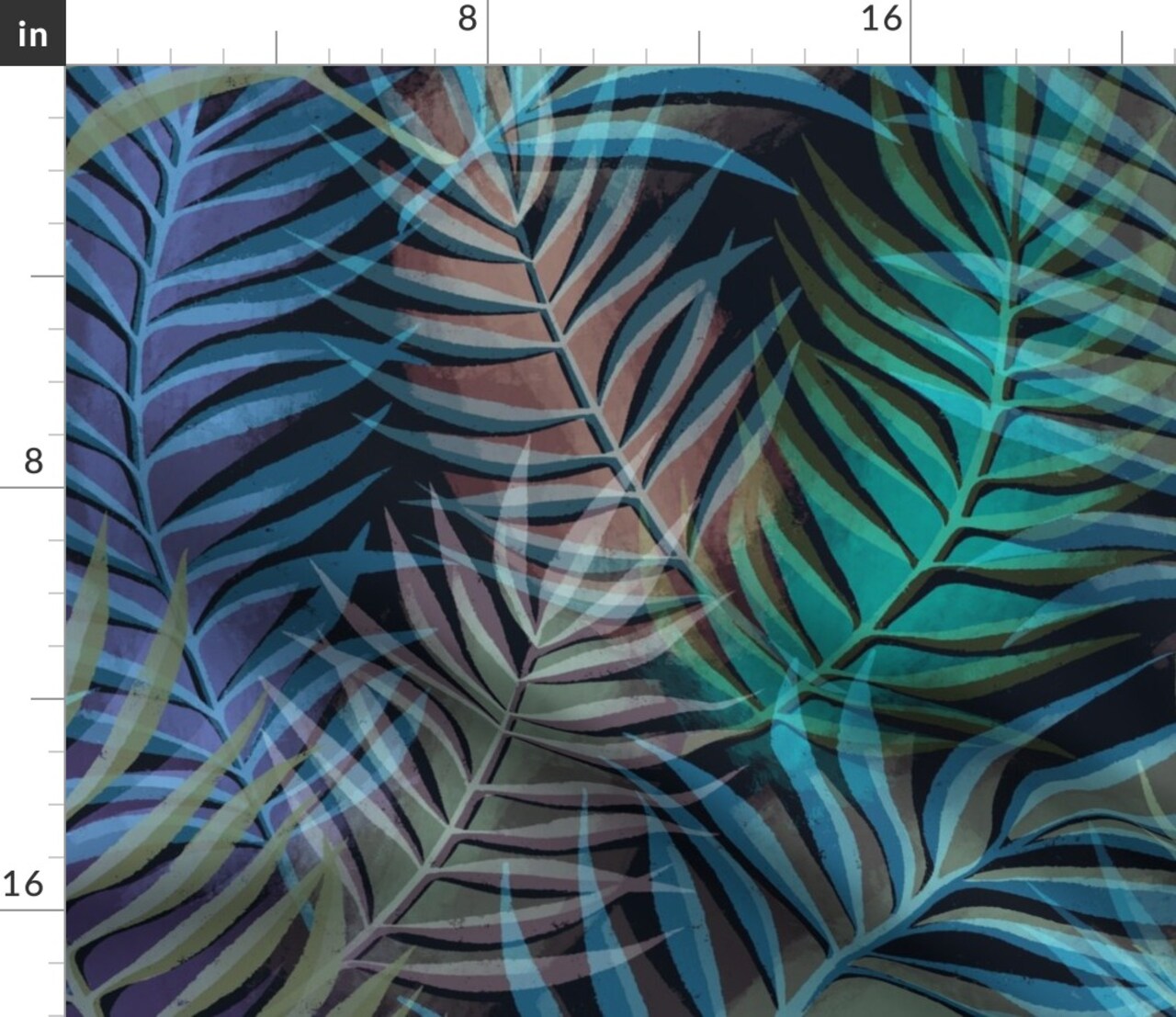 Jewel Tone Palm Tropical Foliage Rainforest Summer Purple Blue Green Large Scale Custom Printed Fabric by Spoonflower Various Fabrics by the Yard or Fat Quarter